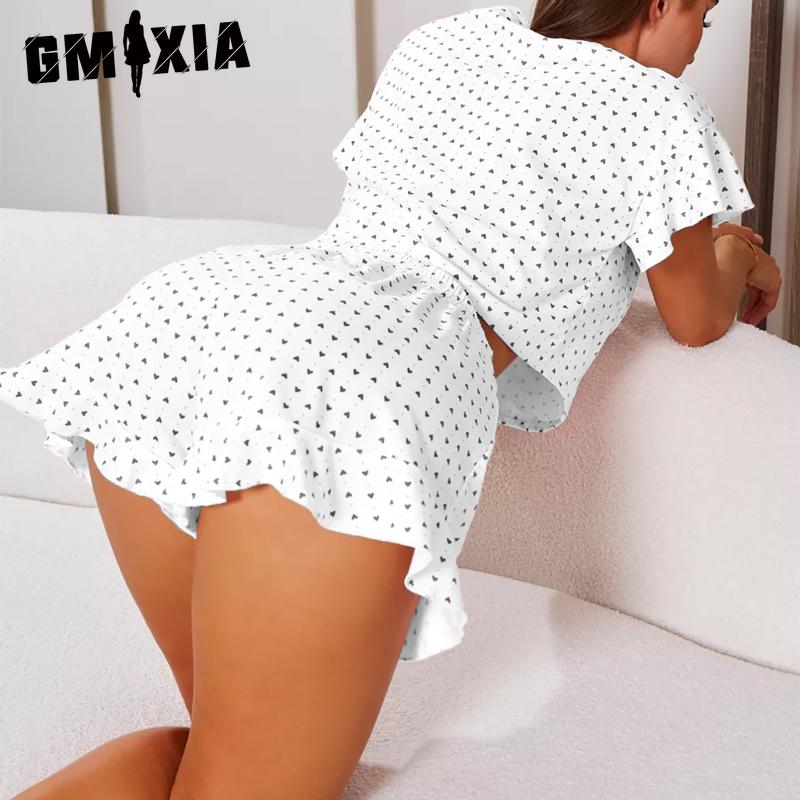 GMXIA Summer Short-sleeved Shorts Two-piece Loungewear Women's Loose Comfortable Suit