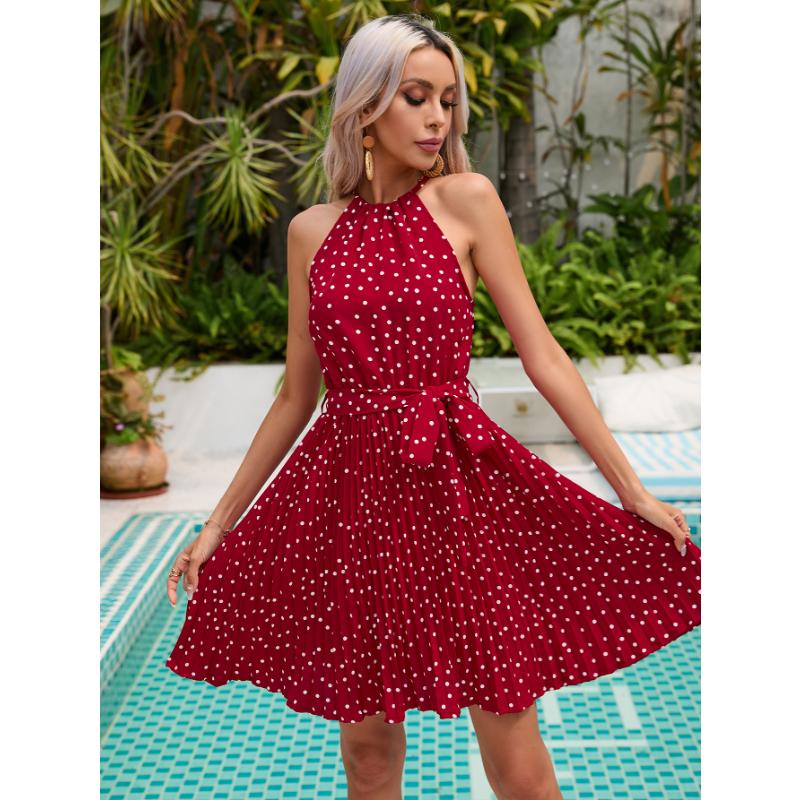 Summer Women's Dress Hanging Neck Pleated Beach Vacation Fashion Dresses