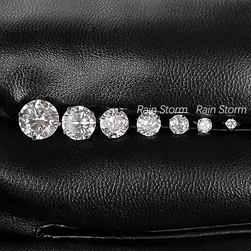 Sterling Silver S925 Rhinestone Stud Earrings for Men & Women – Shiny Four-Prong Zirconia Design