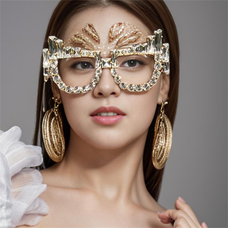 No Lens Rhinestones Glasses Frames Rhinestones Sunglasses Funny Party Eyewear Crystal Eyeglasses for Photograph Props