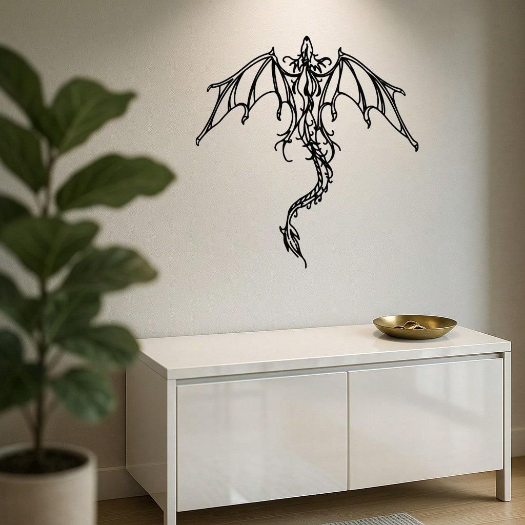 Black Metal Dragon Wall Art, Fantasy Home Decor, Modern Interior Hanging, Rustproof Gothic Decor for Bedroom, Gaming Lounge