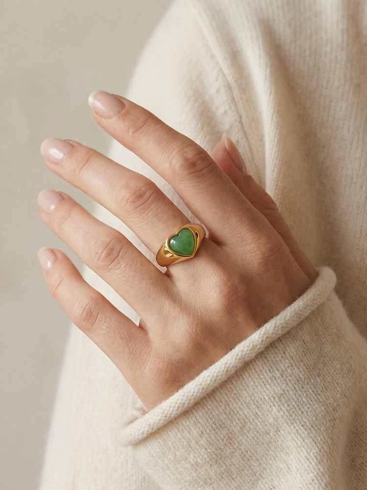18K Gold Plated Stainless Steel Natural Stone Ring Tiger Eye Green Aventurine Band Waterproof Healing Crystal Energy Jewelry