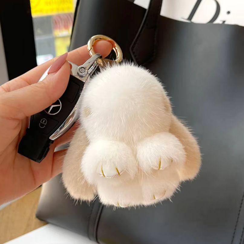 Cute Bunny Doll Plush Keychain Fashion Soft Fluffy Backpack Pendant Home Car Decoration Gift Toy Real Mink Fur Rabbit Keychains