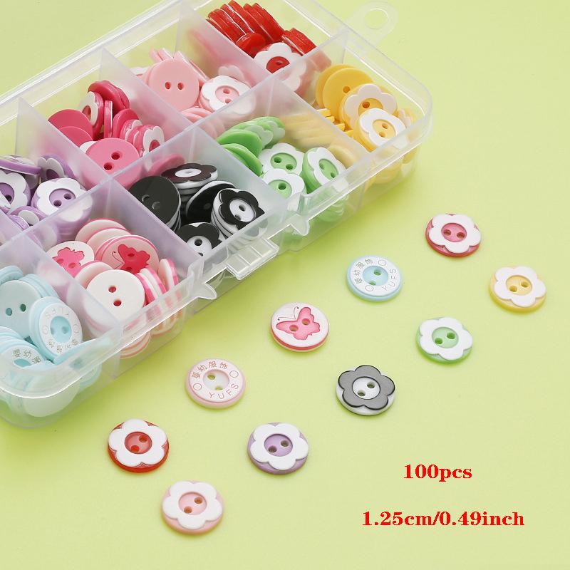 100pcs Boxed Colorful Resin Button Shirt Button Two Eyes and Four Eyes DIY Handmade Material