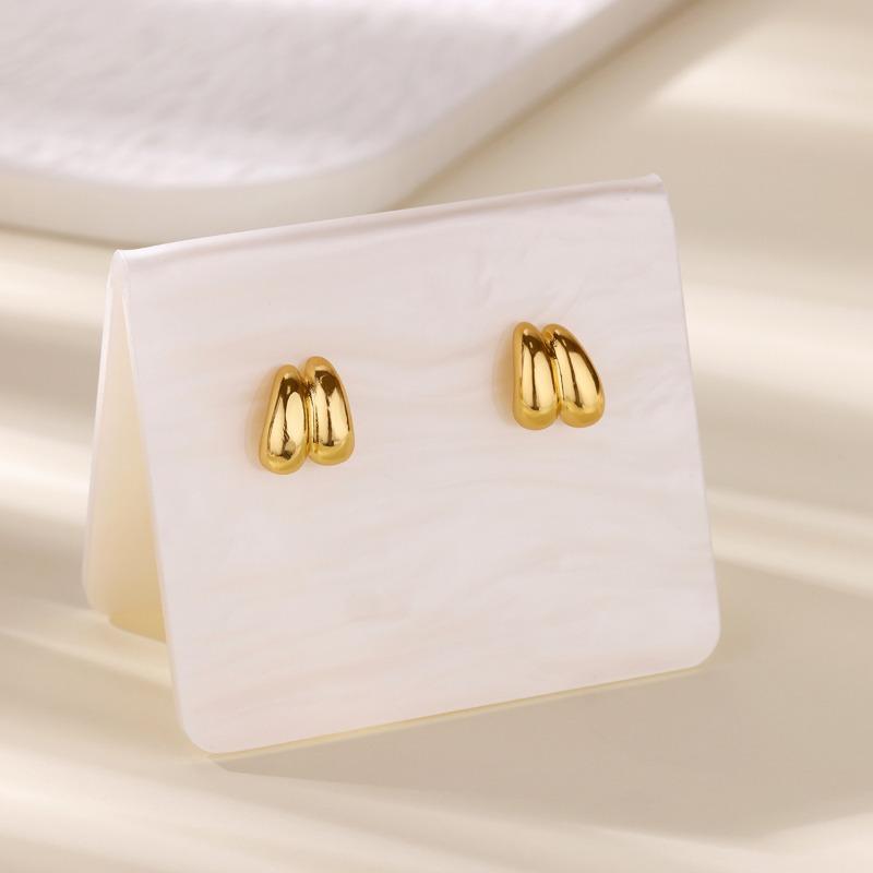 Design Glossy Metal Texture Double Melon Seed Buckle Earrings Personality Light Luxury Versatile Line Ear Jewelry Women's Hot Sale