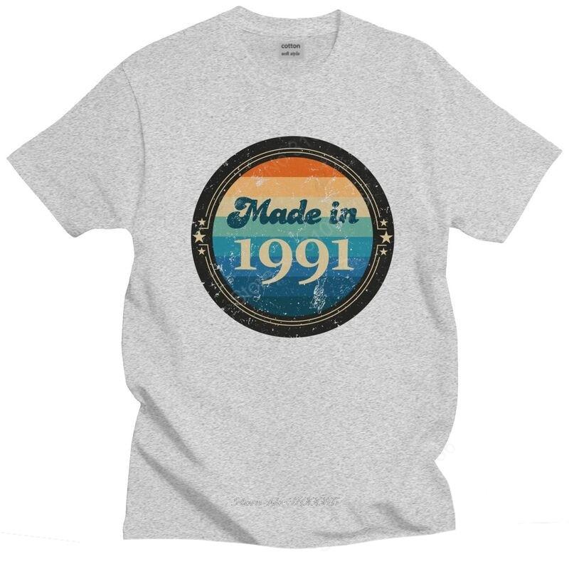 Retro Vintage Made In 1991 T Shirt Unisex Preshrunk Cotton Tshirt Casual Tee Tops Short Sleeve 30 Years Old 30th Birthday Tshirts