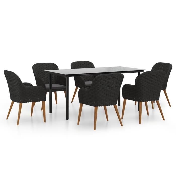 3156719 vidaXL Mobilier de salle à manger de jardin avec coussins 7 pcs Noir