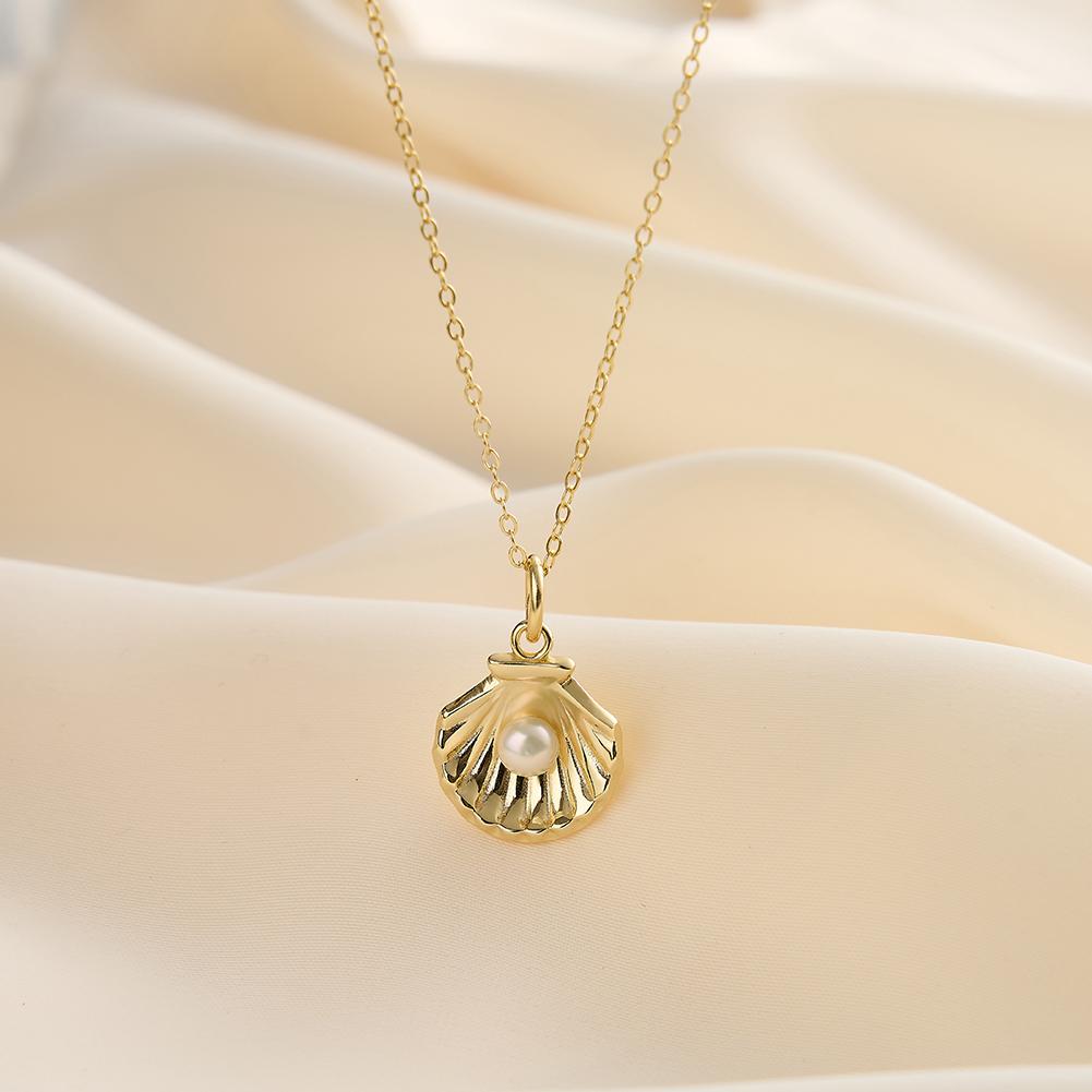 RINNTIN SGPN81 Fashion Summer Beach Shell Freshwater Pearl 925 Sterling Silver Sea Shell Pendant Necklace