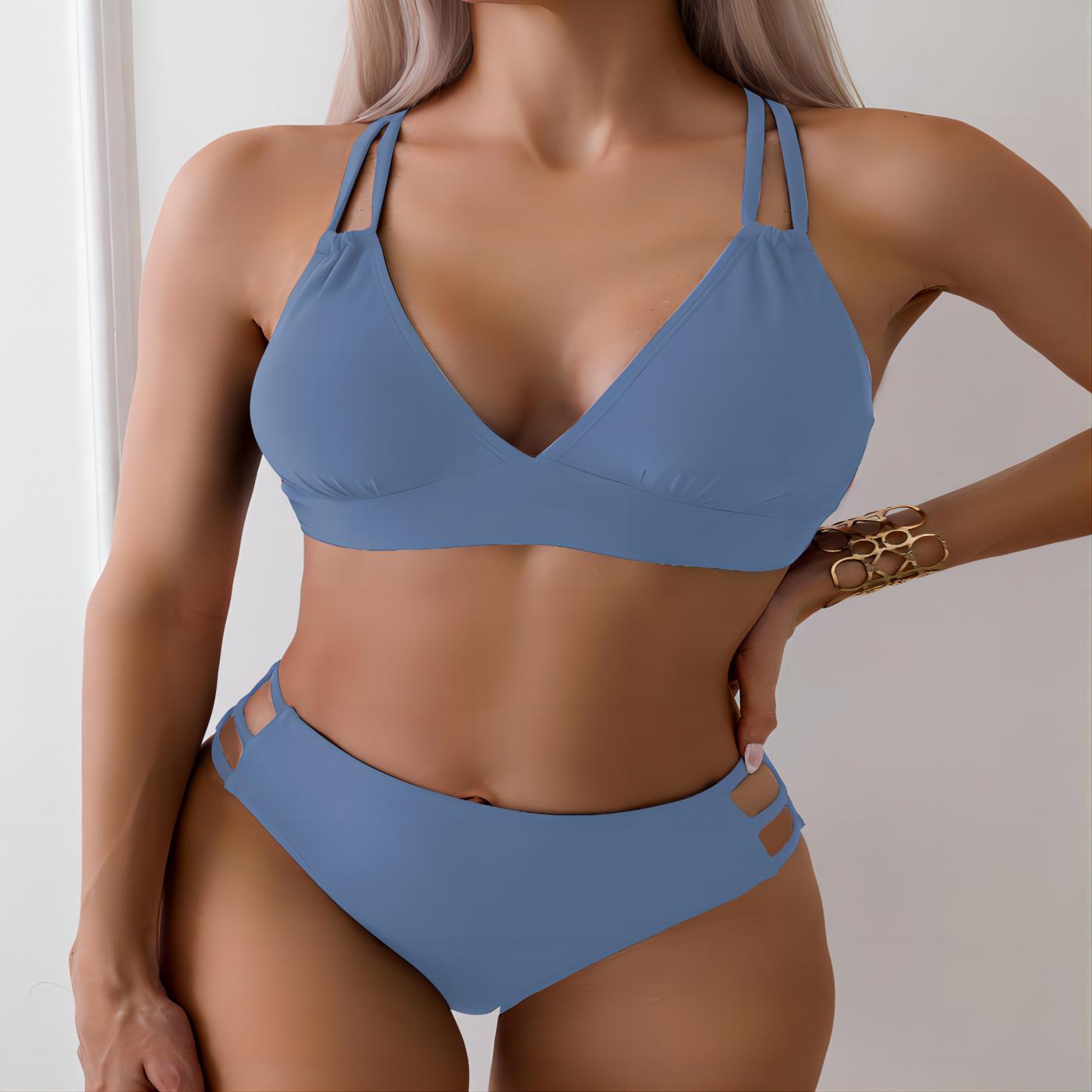 

Женское новое однотонное бикини с двойными бретелями и перекрестной регулировкой, сексуальный купальник для похудения с боковой талией XL