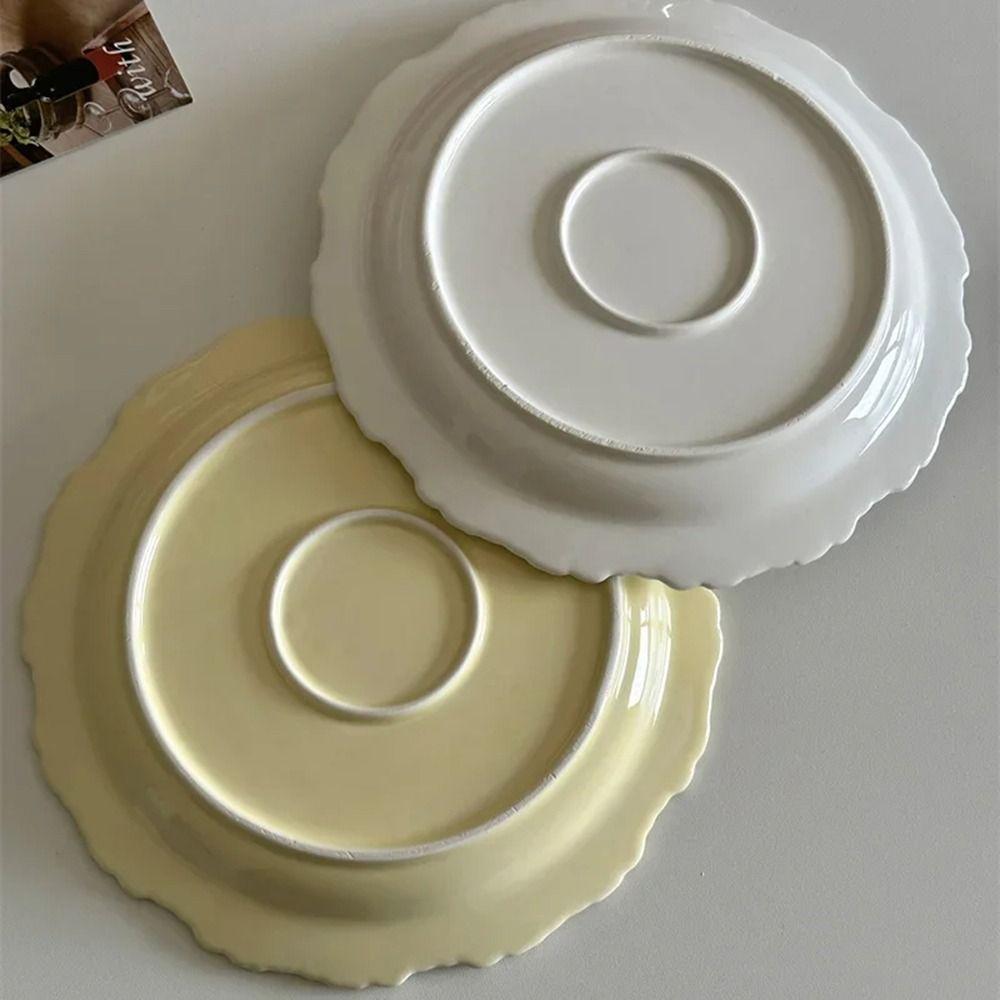 White/Yellow Color French Relief Plate Embossed Design Dessert Serving Tray Cafe Use