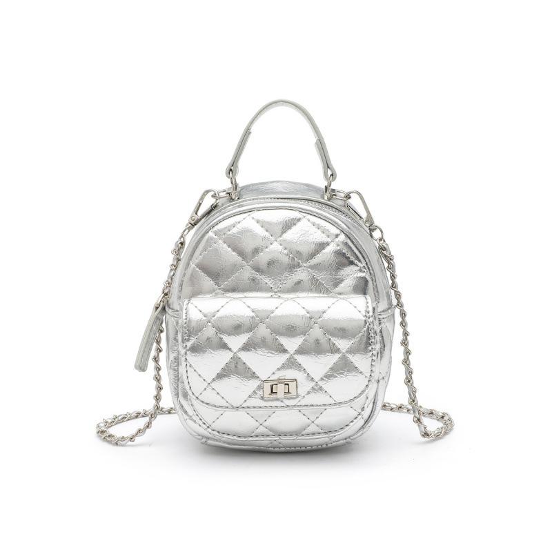 [Live Exclusive] Korean version of casual rhombus backpack women s fashion small backpack simple versatile chain small schoolbag серебряный