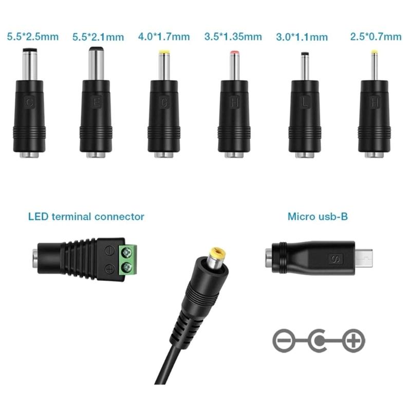 AC100-240V 50/60HZ Multi Purpose Power Supply Adapter 30W DC3V-12V USB 5V2.1A Adjustable + 8pcs Connectors for Laptops