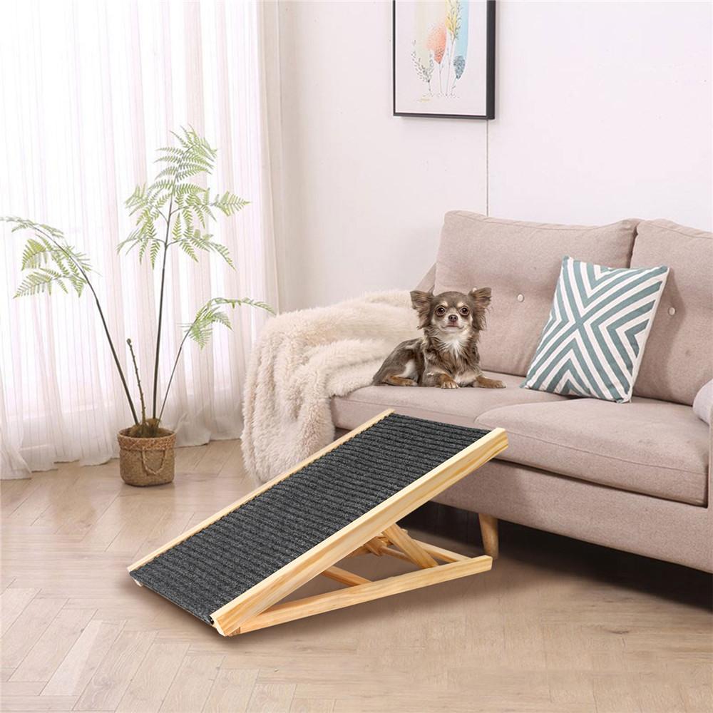Adjustable Dog Ramp Pet Wooden Folding Dog & Cat Stair for Car Sofa Couch High Bed Non Slip Carpet Surface 2/4 Levels Height Adjustable