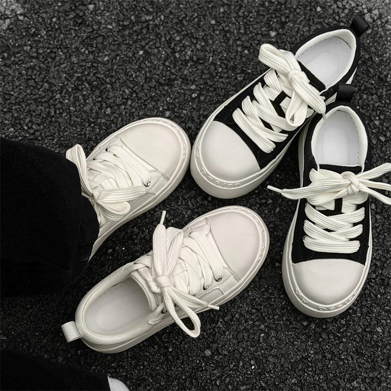 Big head shoes black and white canvas shoes raw niche thick sole heightening casual shoes ugly cute shoes board shoes