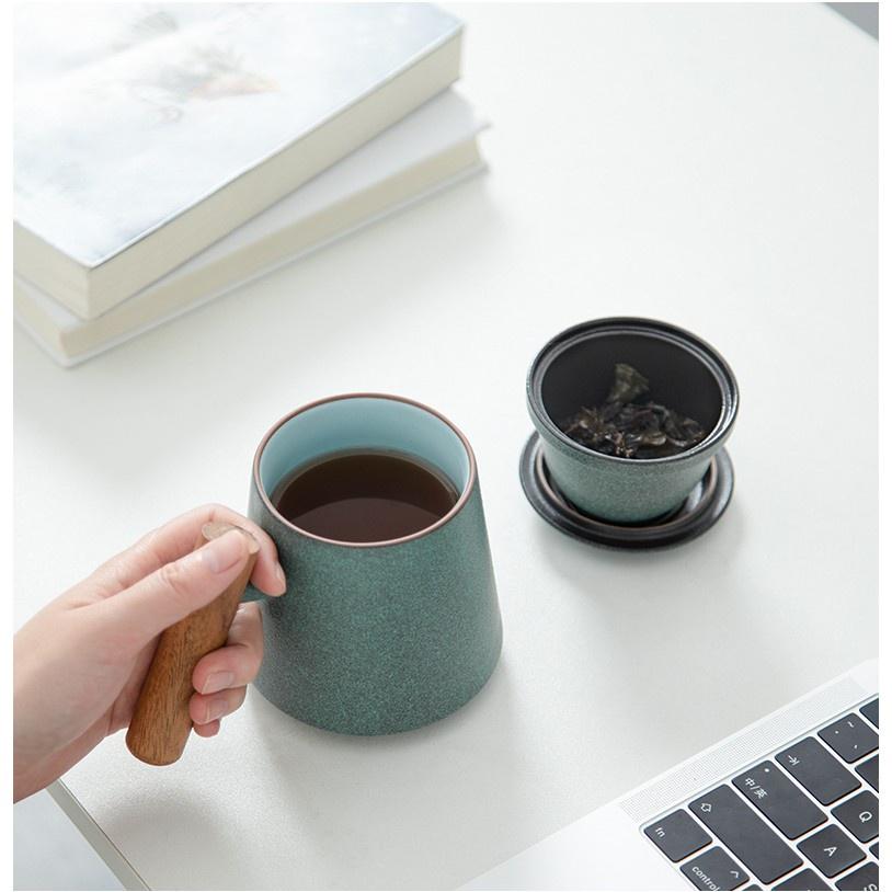 320ml Bluestone Glaze Ceramic Mug Simple Filter Tea Cup