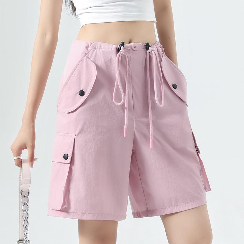 

2024 Женские Повседневные Розовые Шорты-Комбинезон с Завышенной Талией и Широкими Штанинами - Летние Легкие и Спортивные Medium розовый