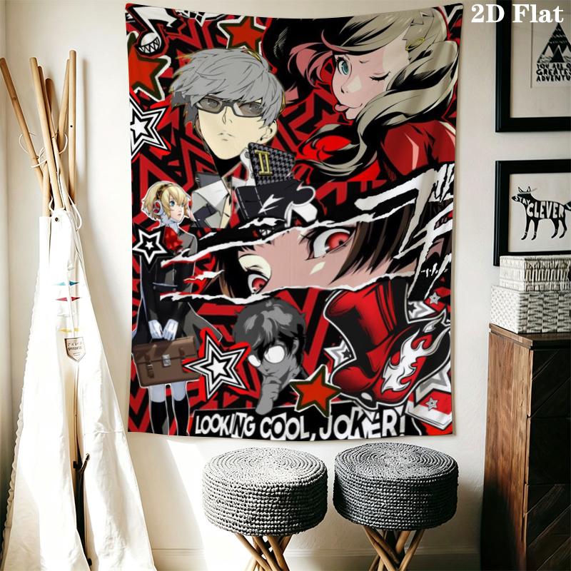 Persona Wall Tapestry Aesthetic Wall Hanging Printed Fabric Blanket Decorative Tapestries for Bedroom Living Room Home Decor