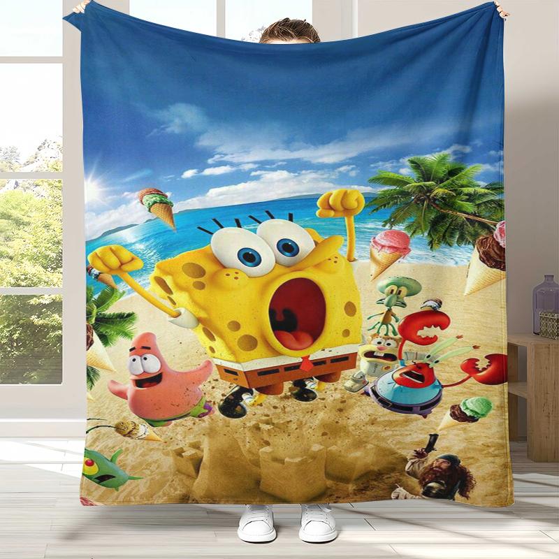 Funny S-SpongeBob Patrick Star Cartoon Flannel Blanket,Ultra Soft Warm Plush Throw for Home Bedroom Bed Sofa Cover Camping gift