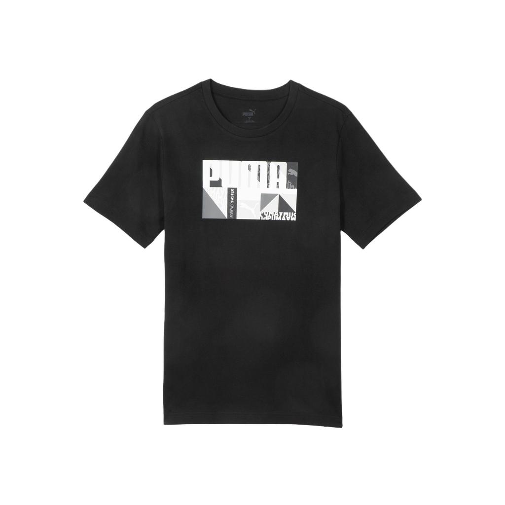 Puma Basic Graphic Monogram Color Block Comfortable Fashionable Versatile Short Sleeve T-Shirt Men Tops Black 686380-01