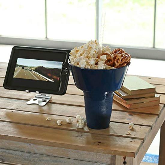 Dulton Carry Snack Tab mit Becher zum Trinken und Tragen zum Filme schauen und Durchmesser Durchmesser Fassungsvermögen Becher, Marineblau, Amerikanisch essen,