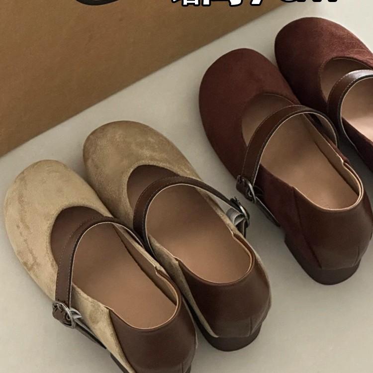Sheepskin Version~ Small Man Inner Height Increase 7CM Mary Jane Shoes 2025 New French One-word Buckle Thick Heel Single Shoes Women