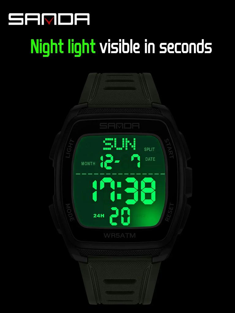 SANDA Fashion Men's Electronic Watch Multifunction Alarm Clock Luminous Waterproof Shockproof Sports Casual Watches for Man