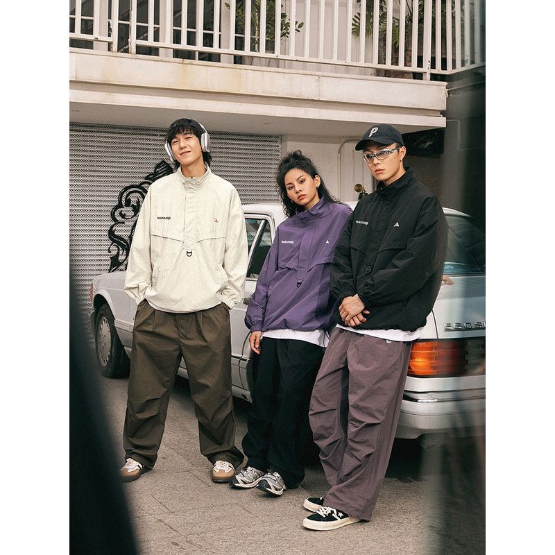 Wassup Letter Trendy Brand Half-Collar Men's Jacket Top Autumn and Winter American Street Style Couple Waterproof Windbreaker