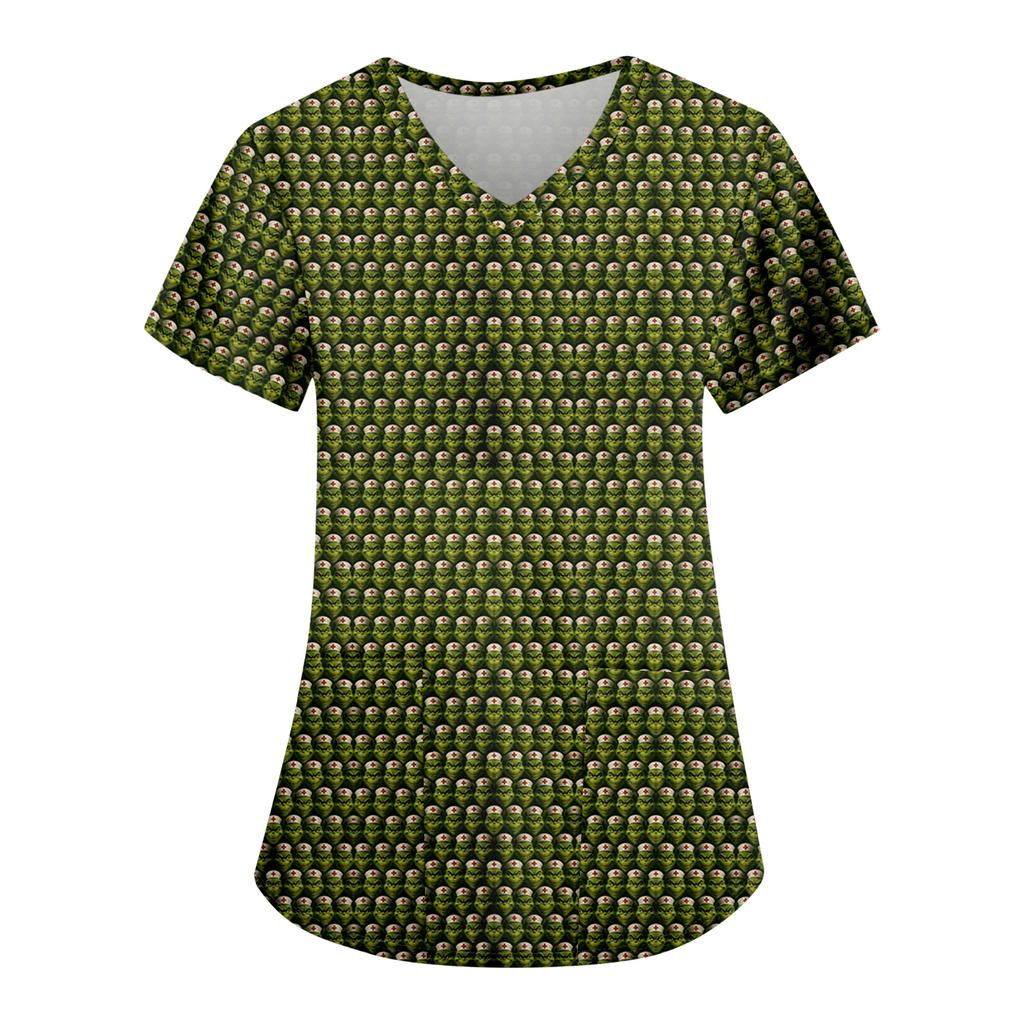 Women's Fashion Casual Christmas Print Pocket T-shirt Top