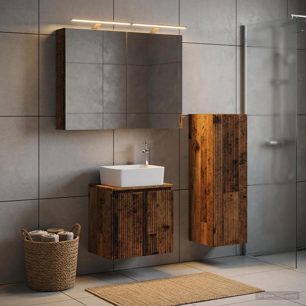 Bathroom Furniture Set 4 Pcs Reclaimed Wood Engineered Wood and Glass