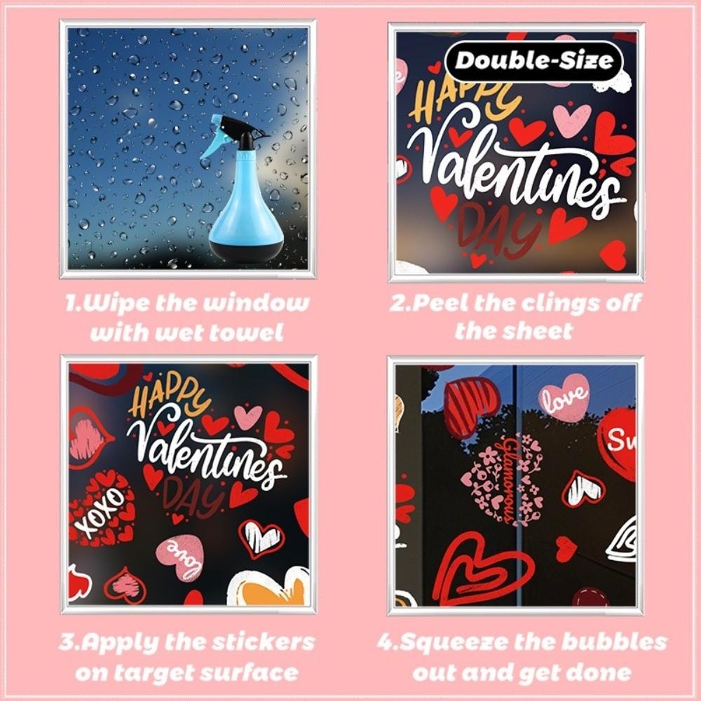 6 Sheets Creative Heart Valentine'S Day Window Stick Double-Sided PVC Window Decals Static Cling Sticker Wedding