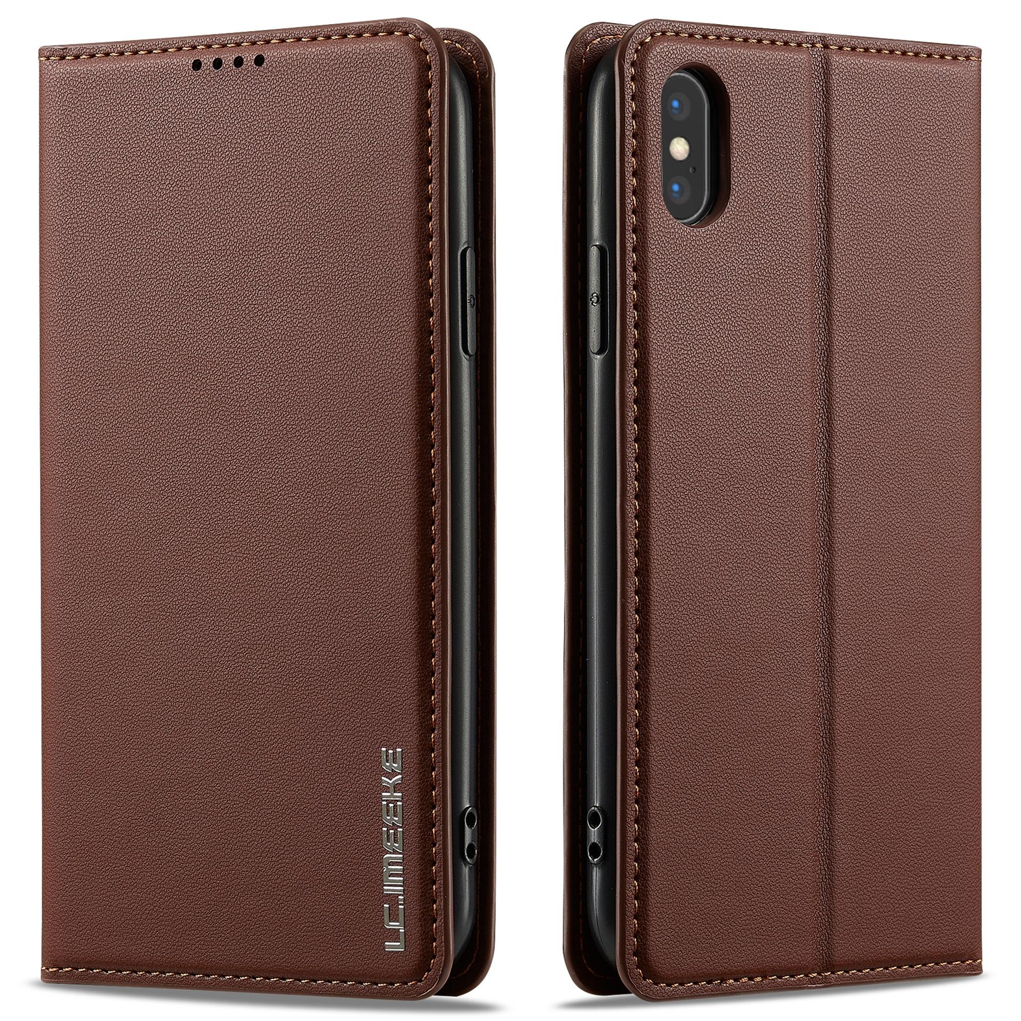 

LC.IMEEKE L1 Series for iPhone XS/X Case PU Leather Wallet Stand Protective Phone Cover Brown
