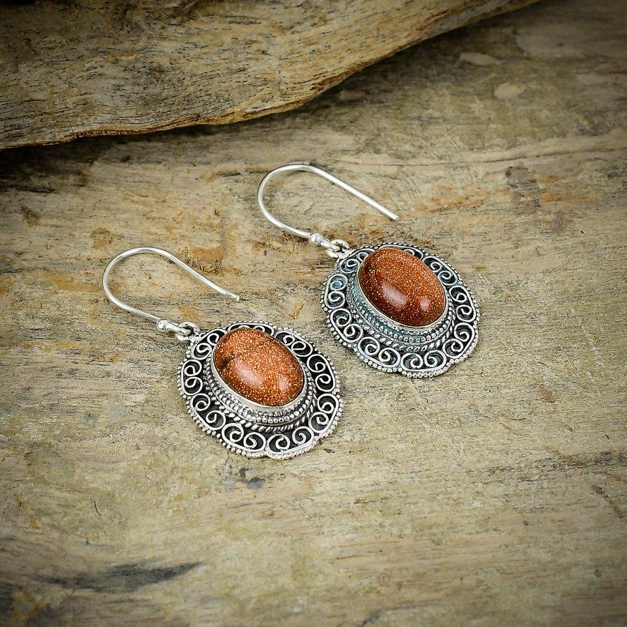 

Red Sunstone Gemstone Handmade 925 Sterling Silver Jewelry Earring 1.69 M-228