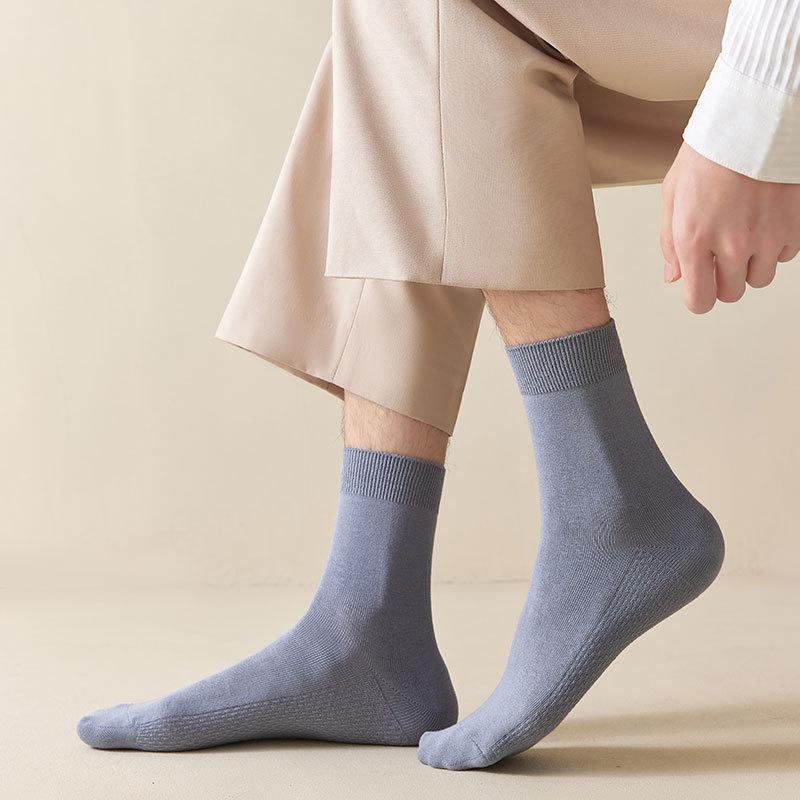 Reine Baumwolle Herbst und Winter Doppelnaht Kurze Socken, Mittellange Socken, Bootssocken, Antibakteriell, Deodorierend, Lässig, Vielseitig, Dünne Herrensocken