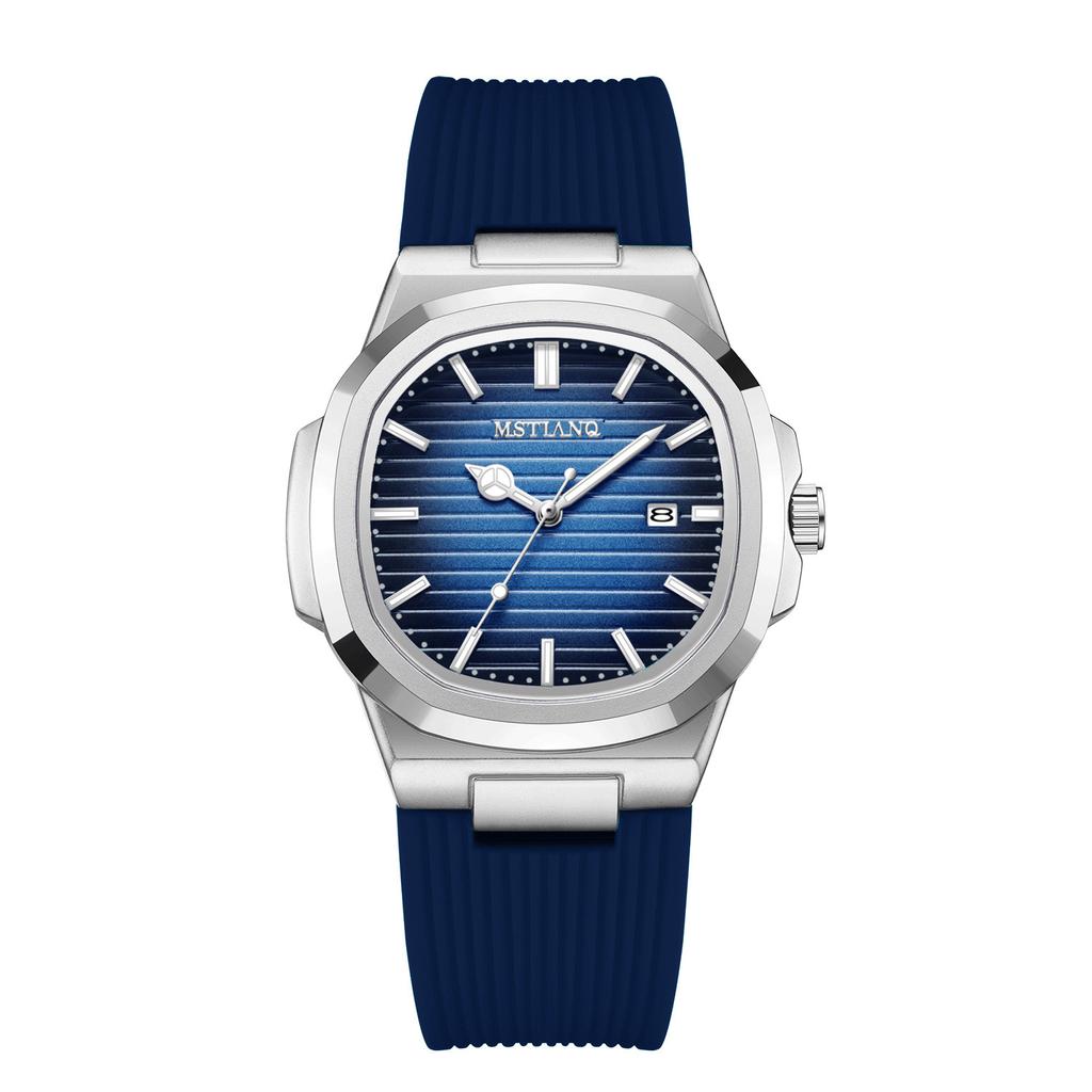 Silicone Strap Square Men'S Calendar Watch Luminous Quartz Watch Watch