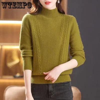 Half High Neck Sweater for Women Pullover Sweater Autumn and Winter Long Sleeved Knit Sweater for Women