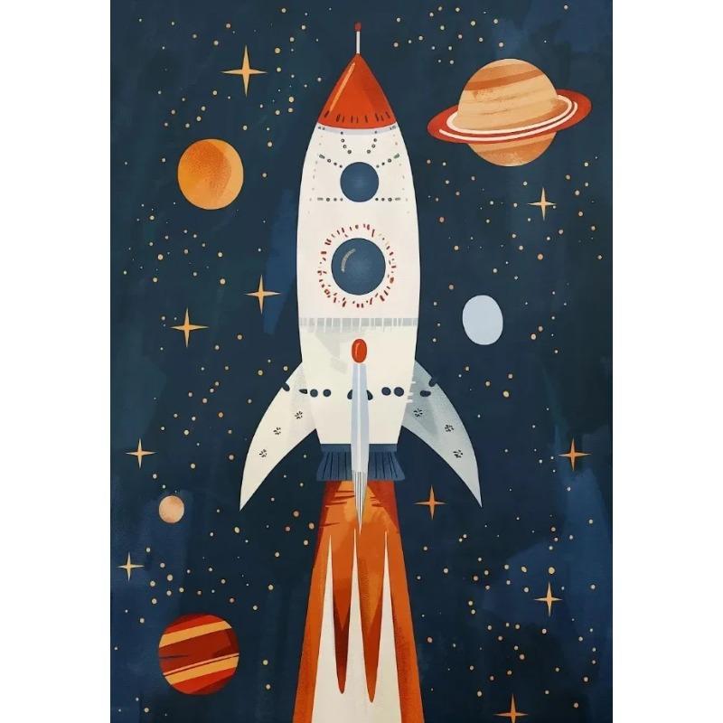 Cartoon Space Rocket Cosmic Planets Animal Astronaut Posters Canvas Printing Wall Art Picture for Playroom Home Gifts