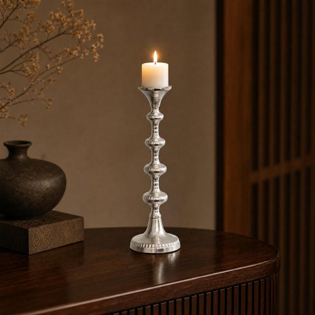 Metal Candle Holder Burnished Finish for Dining Table Centerpiece