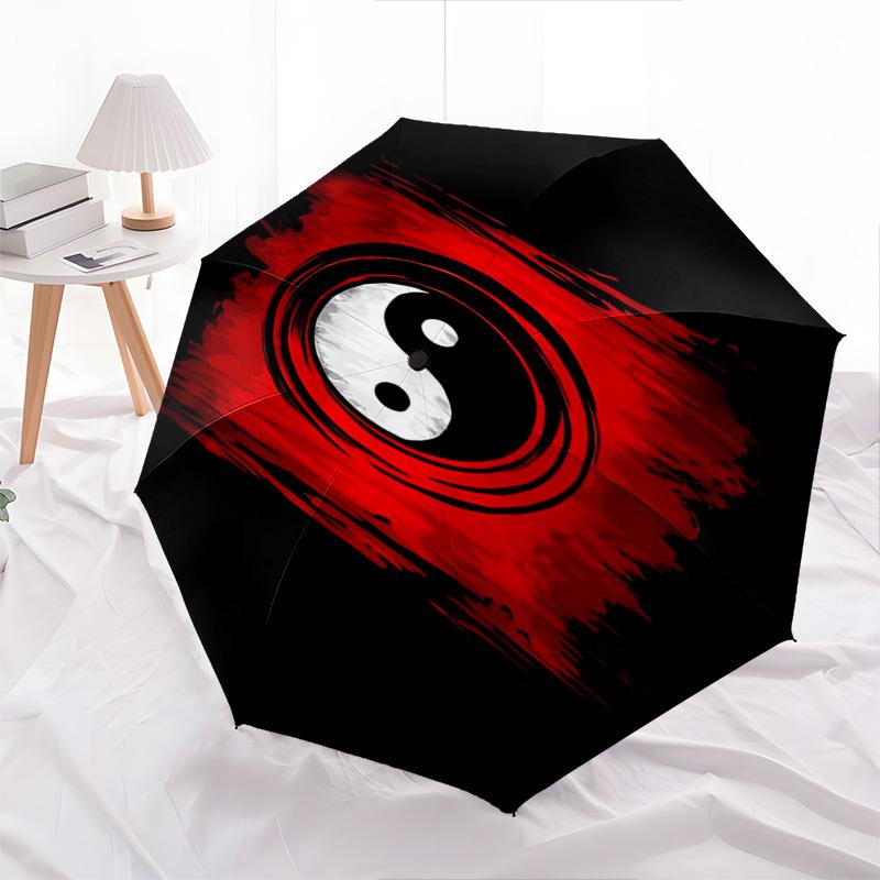 Yin Yang, Red Themed Automatic Opening and Closing Umbrella, Brightly Colored 8-rib Portable Umbrella, Suitable for Men and Women, A Perfect