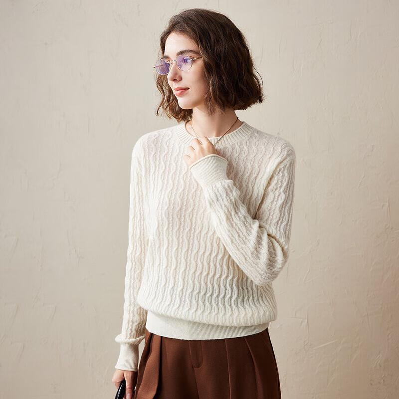 Kemon Boca Women's Cable Knit Cashmere Round Neck Sweater