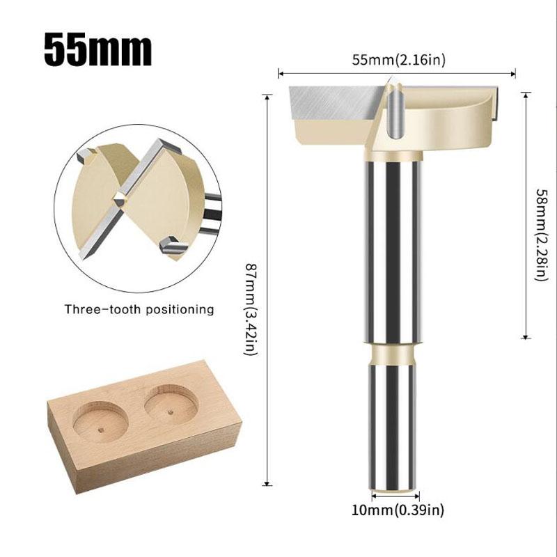 

Сверло для сверления отверстий в петлях Фреза для деревообработки Forstner Фреза из карбида вольфрама 15-60 мм 55mm золотой