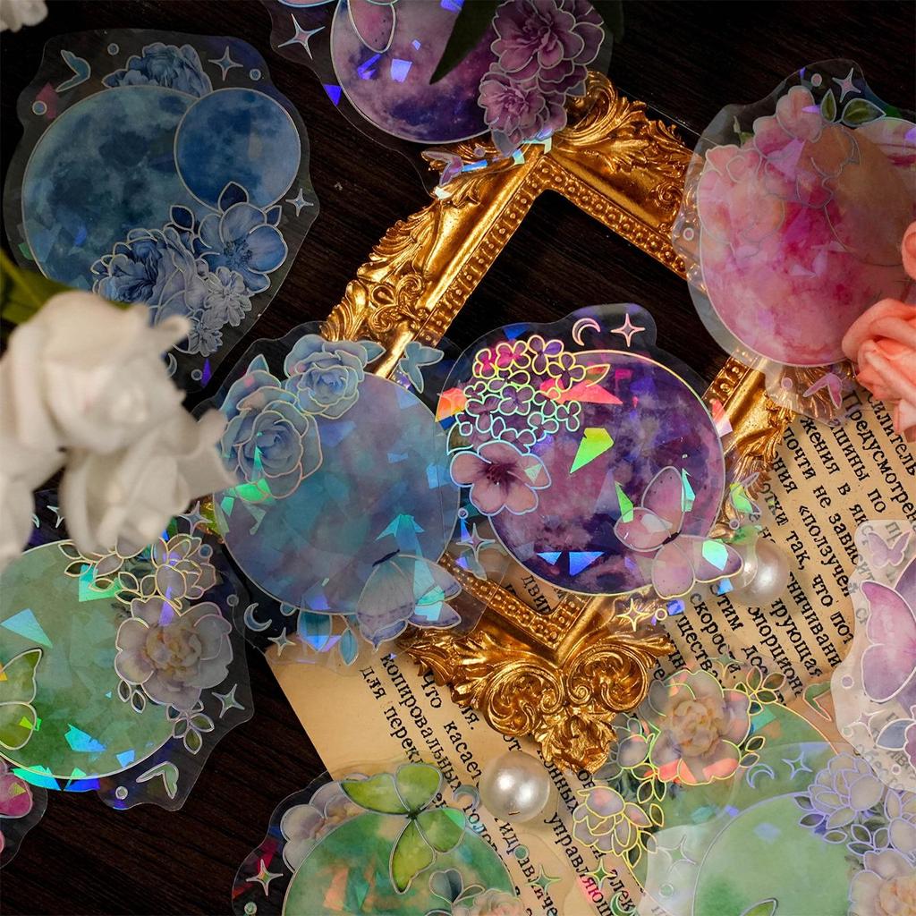 20st Laser Star Moon Flower Series Sticker DIY Art Scrapbooking Kreativt material Etikett Dagbok Telefon Dekorativa Journal Dekaler