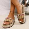 Fashion Ethnic Style Colorful Beaded Flat Slippers for Women 2025 Summer Beach Vacation Sandals Woman Plus Size Non Slip Outdoor Slides