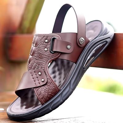 2024 Summer New Genuine Leather Non-Slip Sandals Men's Black Brown Soft Bottom Slippers Dual-Purpose Sandal Men Platform Sandals