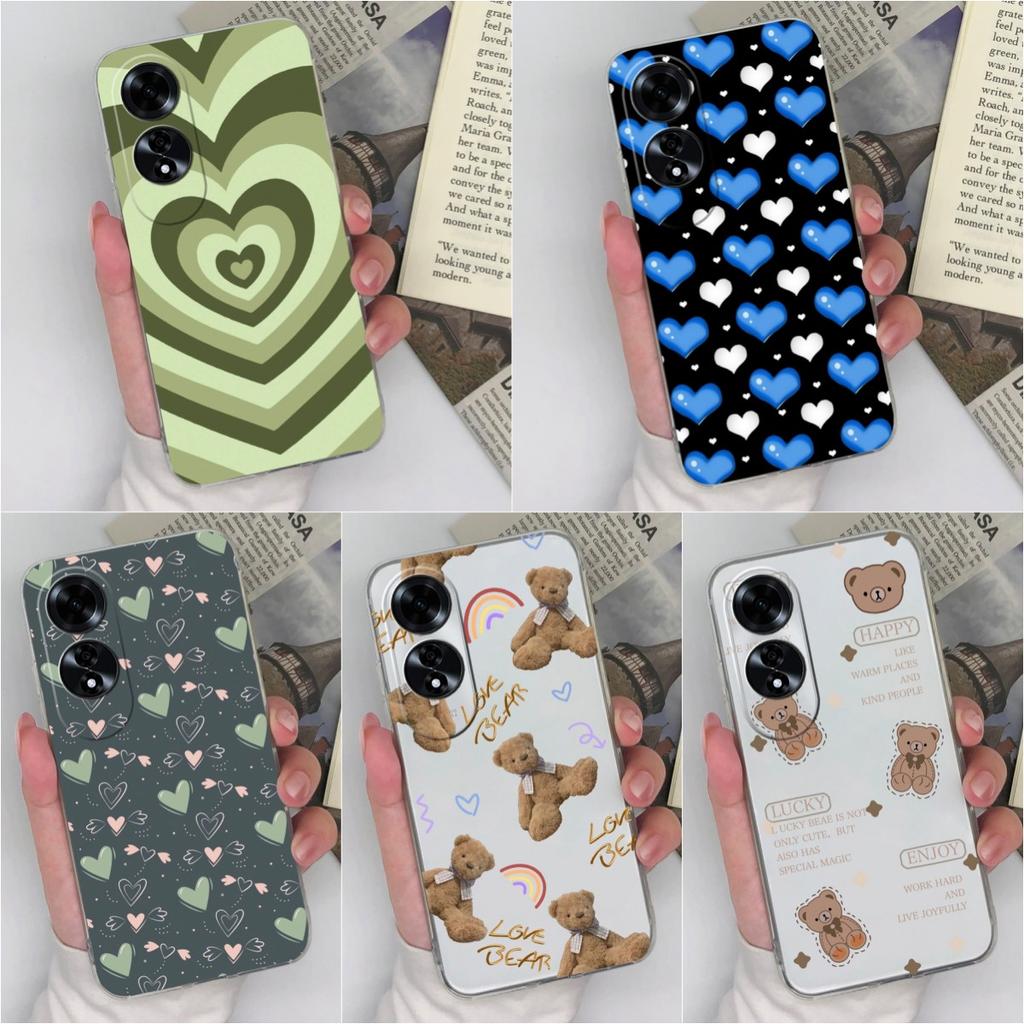 For OPPO A60 A59 Realme C63 4G C61 Reno12 Pro Cover Case Popular Love Heart Bear Pattern Soft Silicone TPU Screen Protector Bumper Phone Bags For OPPO
