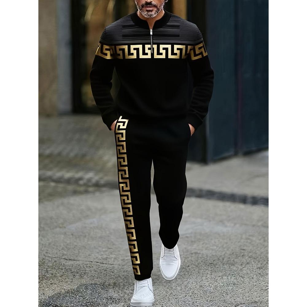 Spring Autumn Fashion Streetwear Men's Long-Sleeved Half-Zipper Stand-Up Collar Men's Casual Sportswear Two-Piece set