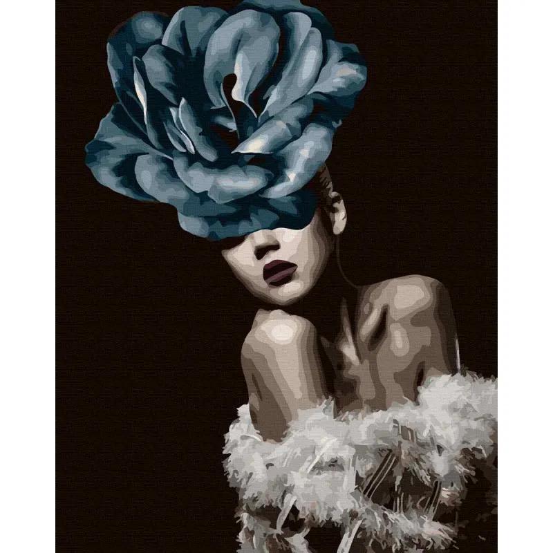 Paint by numbers. Girl with a blue rose