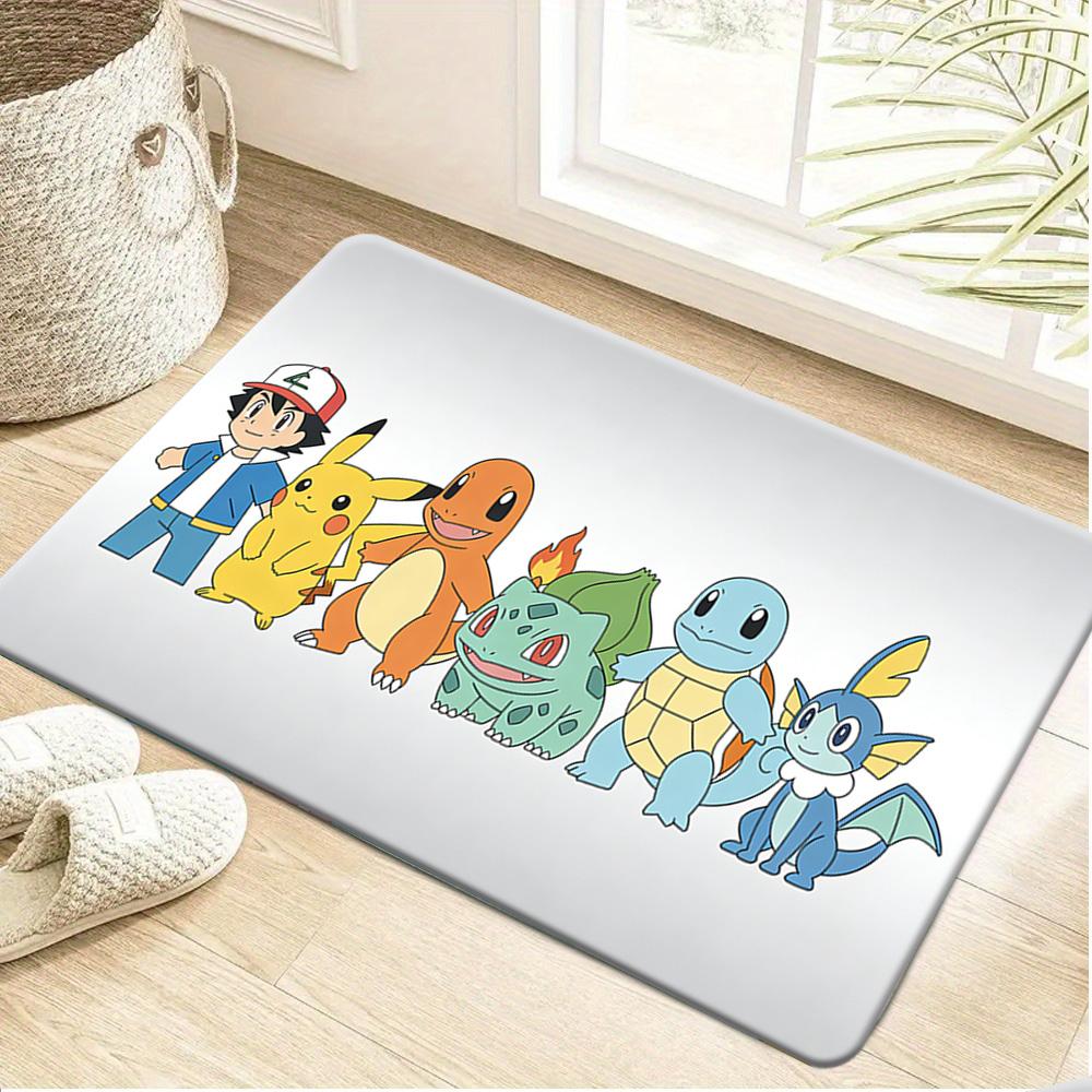 Pokemon Ash & Pikachu Purple Style Print Doormat Non-Slip Absorbent Floor Mat for Indoor Entrance Home Decor