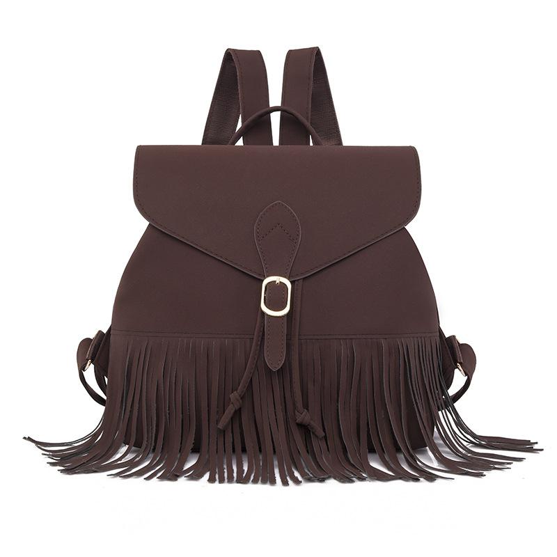 Four Seasons Large Capacity Frosted Tassel Backpack Handbag Trendy Big Bag Women's Bag College Style Casual Backpack New Style