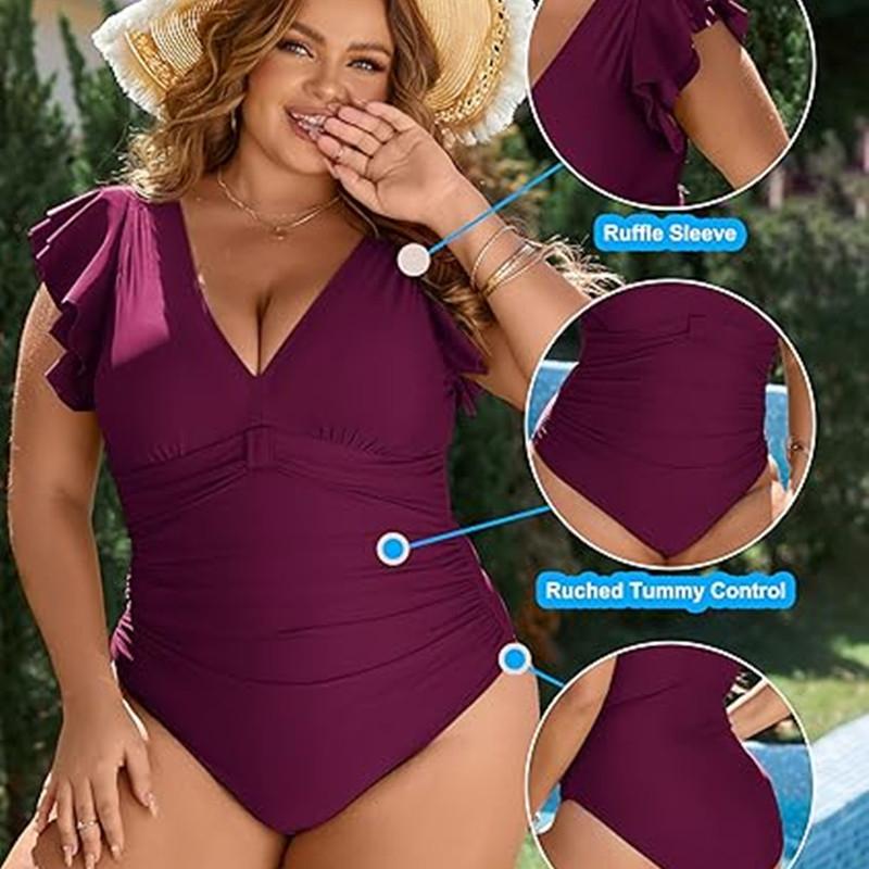 2024 Einteilige Badeanzüge für Frauen in Übergröße, Bademode, einfarbig, Push-Up-Strandbadeanzug, Bauchkontrolle, Monokini-Badeanzug