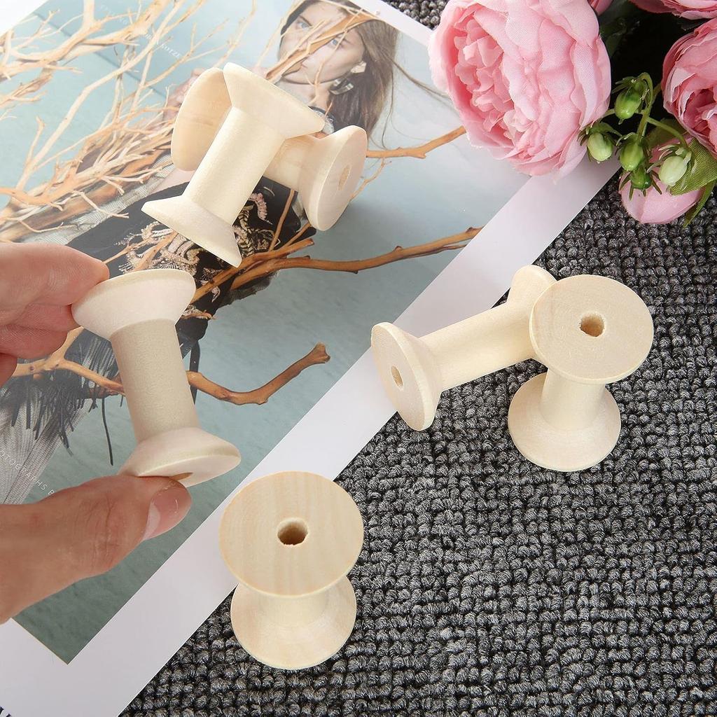 PETTYOLL 40PCS Wooden Spools for Crafts, 1.2 X 2 Inch Unfinished Wood Spools, Splinter - Free Empty Thread Spools for Crafts and Art